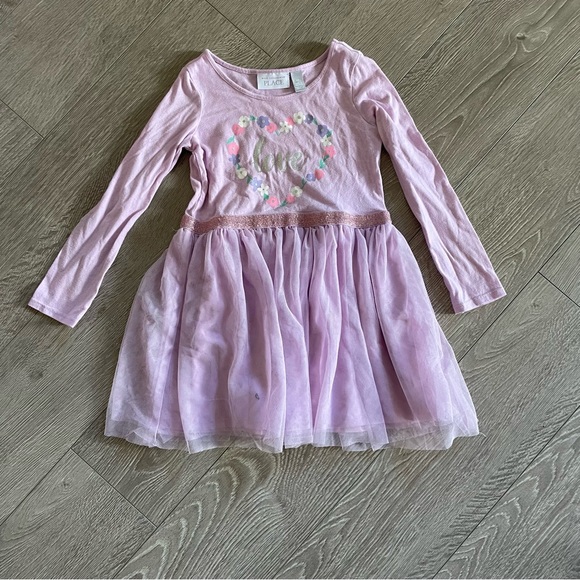 Love Hearts and Flowers Purple Lavender Long Sleeves Tutu Dress Size 5T